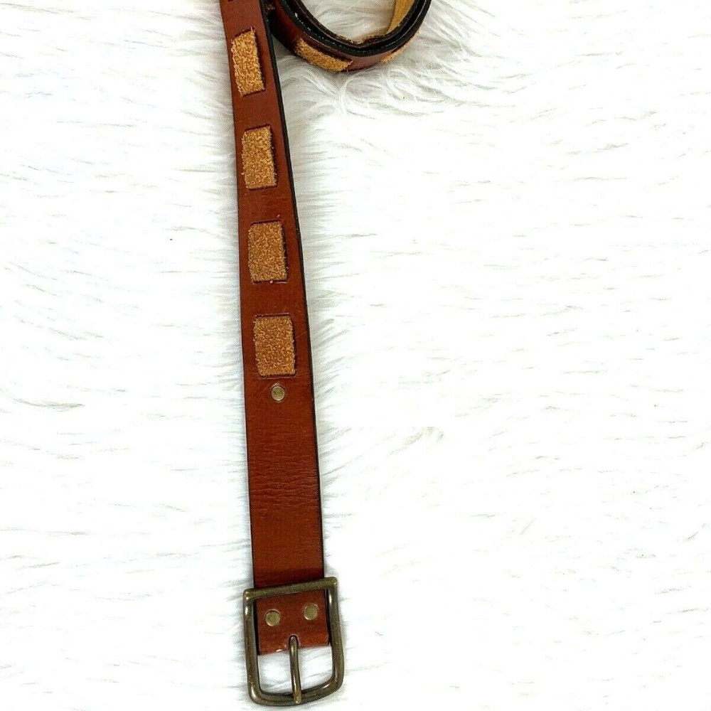 J Crew Leather Belt size 36 Brown Woven Brass